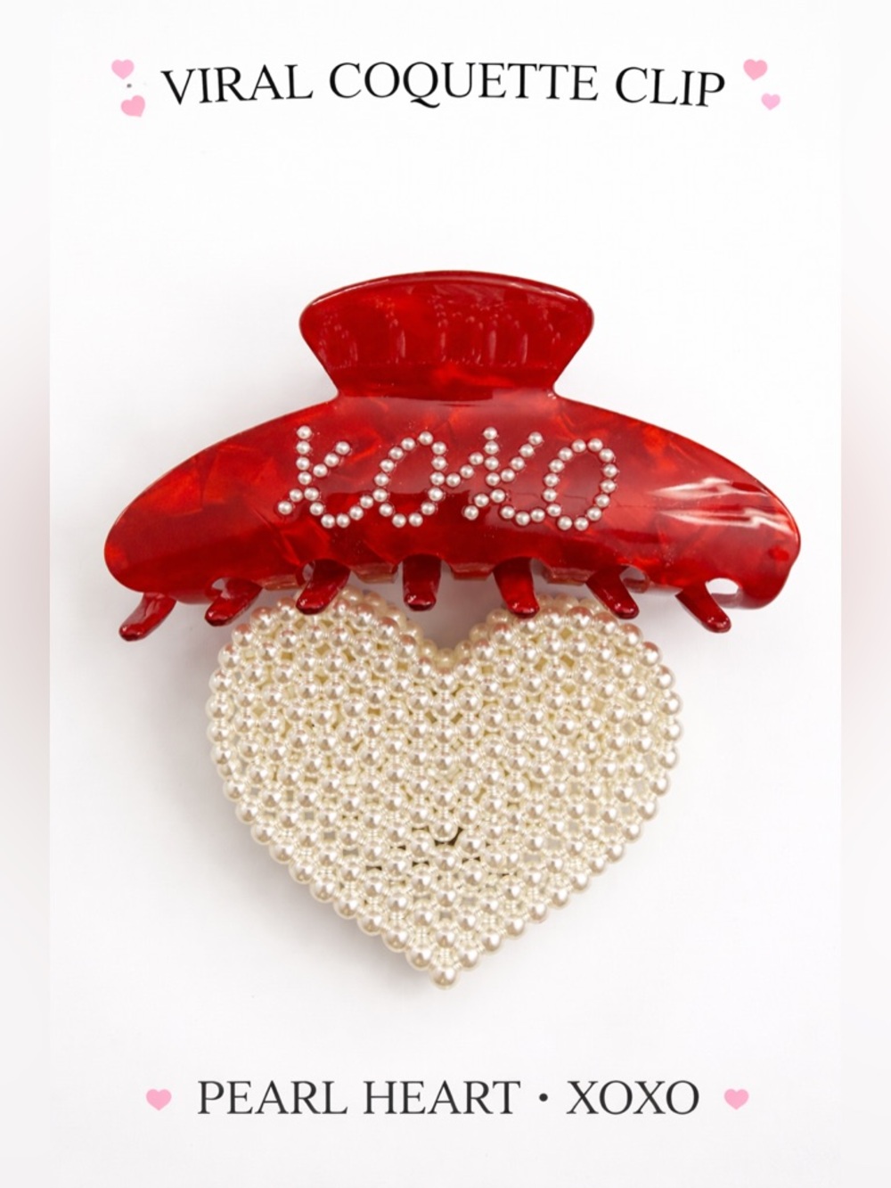 NEW Piper Red XOXO Pearl Heart Hair Claw Clip Coquette Y2K Valentine Aesthetic